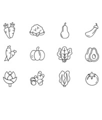 vegetables thin line icons