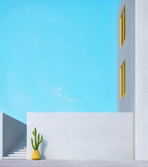 Minimal exterior architecture with blue sky.3d rendering