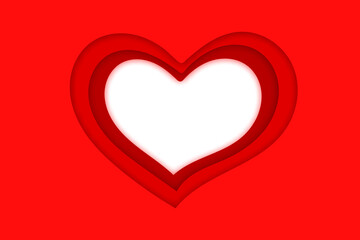 Happy Valentines day card template, red heart background with white copy space. Paper cut style illustration