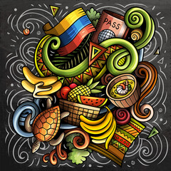 Fototapeta na wymiar Ecuador cartoon vector doodle chalkboard illustration
