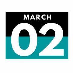 March 2 . Flat daily calendar icon .date ,day, month .calendar for the month of March