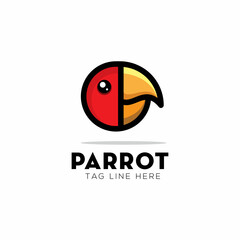 simple head parrot logo design, icon bird parrot,modern vector template with red color and black outline