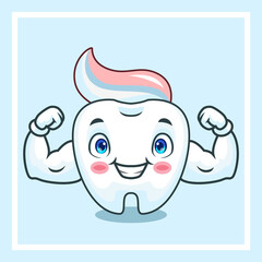 Cartoon cute little teeth showing strong teeth