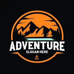 Fotobehang Adventure mountain circle emblem ready made logo for outdoor related industry logo © bonky