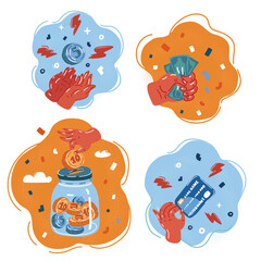 Vector illustration of Hands holding credit card and money, coin.