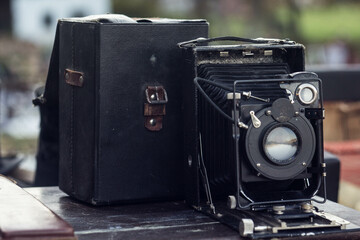 Photo of old vintage camera in front view