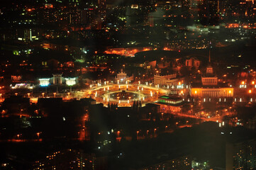Fototapeta na wymiar Night Moscow aerial view. Observation deck. Ostankino TV tower