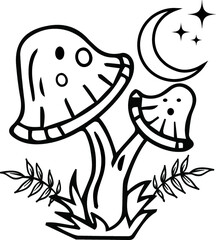 Magic Mushroom SVG. Celestial svg cricut. Floral Mushrooms SVG clipart. Mystical Mushroom PNG clipart. Witchy svg. Silhouette svg cut file,Mushroom svg, Moon with magic mushroom svg, Witch svg, Mystic