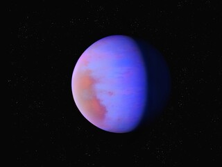 Beautiful planet with clouds is illuminated by the light of a distant star.