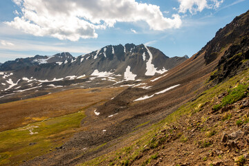 Hiking completely off trail and above the tree line Alaska's Northern Talkeetna Mountains. 