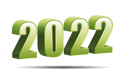 2022. Green three dimensional number. Happy new year or calendar. Vector icon illustration.