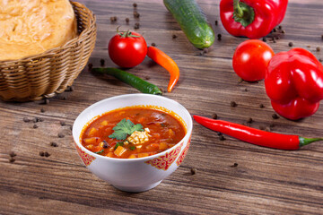 Traditional goulash soup on the table. European cuisine
