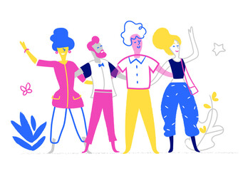 Team di giovani persone felici che si abbracciano
