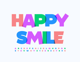 Vector bright Emblem Happy Smile, Creative Colorful Font. Kids Alphabet Letters and Numbers