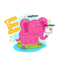 Alphabet Isolated Letter E-elephant-envelope illustration,vector