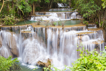 Fototapeta na wymiar Level four of Waterfall Huai Mae Kamin in Kanchanaburi, Thailand
