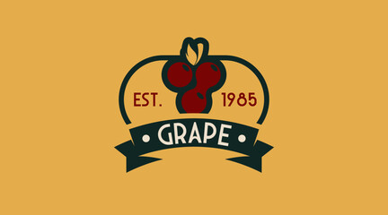 Vintage Fruit Logo Template for Grape Logo Vector. Retro Style Fruit Logo