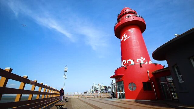 siheung-si, gyeonggi - Nov 2021 : Dating trip on a drive course in the suburbs of seoul red lighthouse in oido, siheung-si, gyeonggi-do