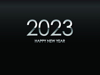 2023 HAPPY NEW YEAR in chrome text and black background vector and illustration.