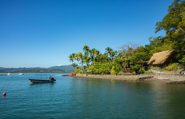 View of Isla Chiquita glamping resort, Isla Jesusita, Gulf of Nicoya, Costa Rica