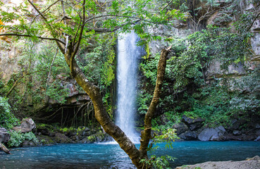 The Turquoise pool at La Cangreja Waterfall, Rincon de La Vieja National Park, Guanacaste, Costa...