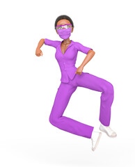 nurse is doing a happy jump