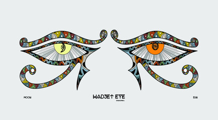 vector colorful isolated wadjet eye ancient egyptian symbol,the right eye symbolized the sun and the left eye to the moon