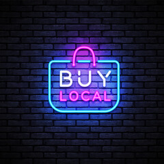 Buy local Neon Logo, great design for any purposes. Shop Local Neon sign Isolated vector illustration. Restaurant business concept, vector illustration
