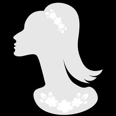 an elegant female head in profile with jewelry - a banner for advertising jewelry or a postcard. Design element
