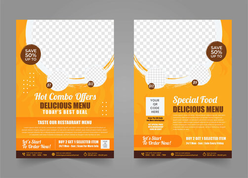 Restaurant delicious food poster and flyer for promotional brochure and cover design with editable photo creative tempalate