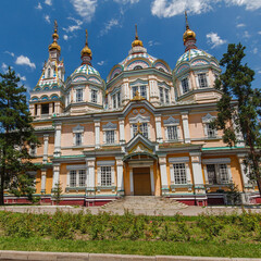 Fototapeta na wymiar A view of Ascension Cathedral in Almaty