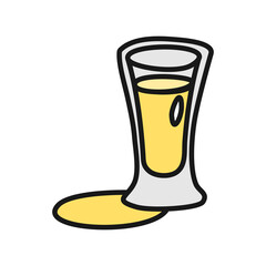 Tequila glass outline icon on white background. Colored cartoon sketch graphic design. Doodle style. Hand drawn image. Party drinks concept. Freehand drawing style