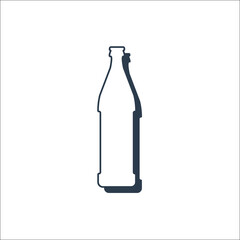 Beer bottle. Alcoholic drink for parties and celebrations. Simple black line shapes isolated. Black and white illustration on white background. Flat design style for any purposes