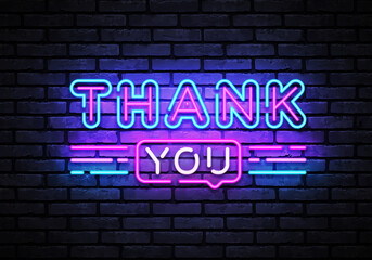 Fototapeta premium Thank You Neon Sign Vector. Vintage thank you neon, great design for any purposes. Design template