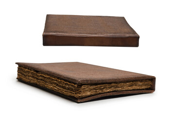 An old brown book isolated on white background.