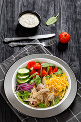 Chicken Salad with fresh spinach, cucumber, cheese