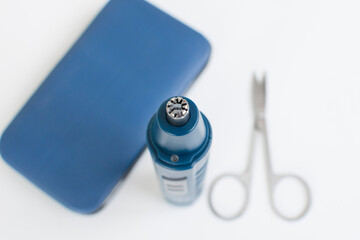 Nose hair trimmer for man's body care. Tools, which ready remove nose ear hair with help little comfy trimmer.