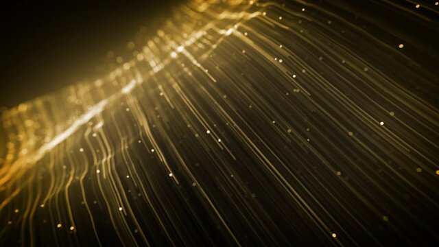 Abstract Light Gold Strings Flowing Background Loop/ 4k animation of an abstract wallpaper technology background with golden flowing powerful speed stroke patterns and depth of field seamless looping