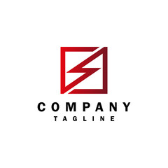 Abstract Business Logo. Flash Icon on Square Isolated on White Background. Design Vector Illustration Template Element