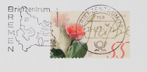 briefmarke stamp vintage retro alt old gestempelt used frankiert cancel papier paper rose blume...