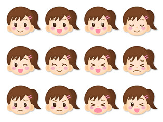 立体的な女の子の顔アイコンのイラスト素材