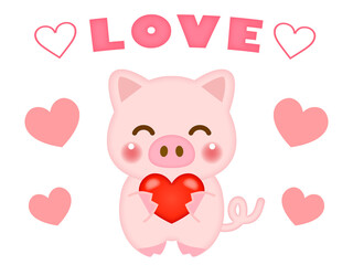 LOVEを伝えるブタのイラスト素材
