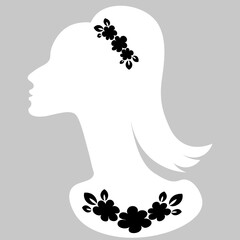 an elegant female head in profile with jewelry - a banner for advertising jewelry or a postcard. Design element