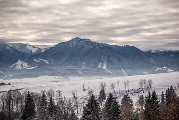 Obraz premium snow covered mountains in winter, Liptov, Nizke Tatry, Low Tatras, Slovakia, Europe