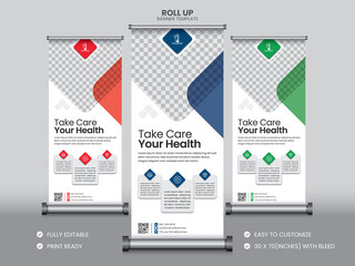 Health care medical roll up banner template or stand banner template