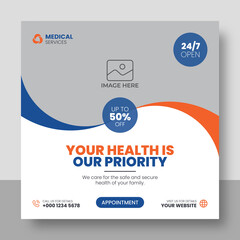 Obraz premium Medical healthcare square flyer social media post web promotion banner template
