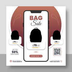 Social media post and web template for bag promotion ecommerce mobile application