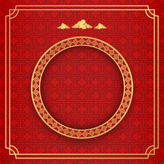 Chinese background, decorative classic festive red background and gold frame, vector illustration