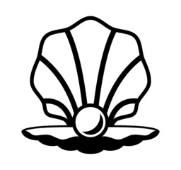 vector pearl in a shell black and white icon