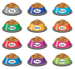 vector set of colorful plastic dog bowls